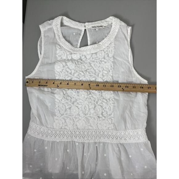 Roller Rabbit Embroidered Top Womens Large White Gauzy Ruffle Coastal Slit Back - Picture 6 of 11